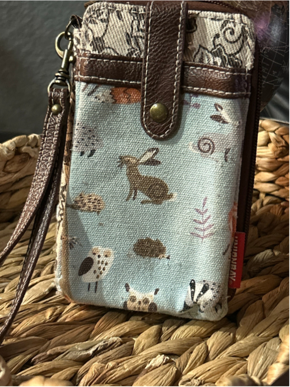 Women's Unionbay Wristlet Wallet One Size Blue Brown Animal Print